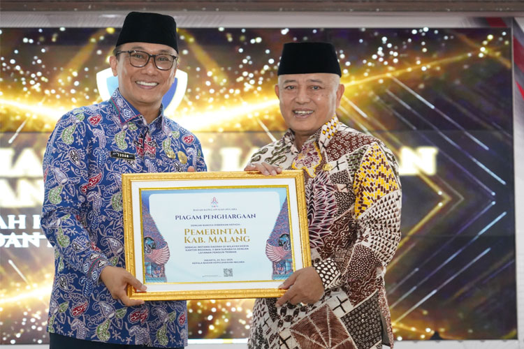Bupati Malang HM Sanusi saat menerima penghargaan dari Kepala BKN RI (Istimewa - garudajatim.com) 