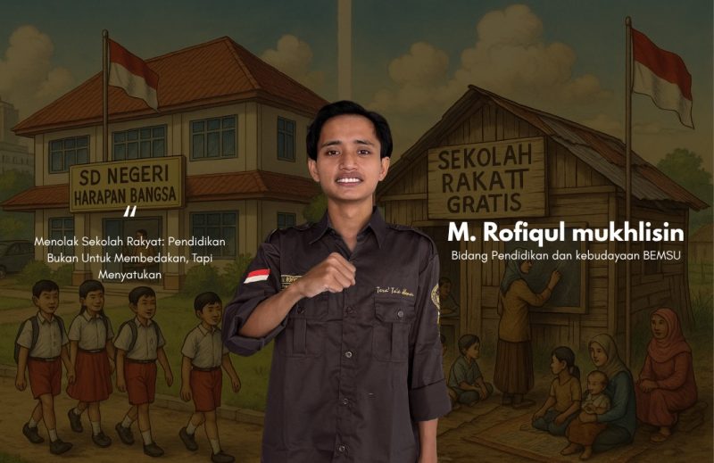 Divisi Pendidikan dan kebudayaan BEM Sumenep, M. Rofiqul mukhlisin saat menyatakan sikap terhadap sekolah rakyat (Za - garudajatim.com) 