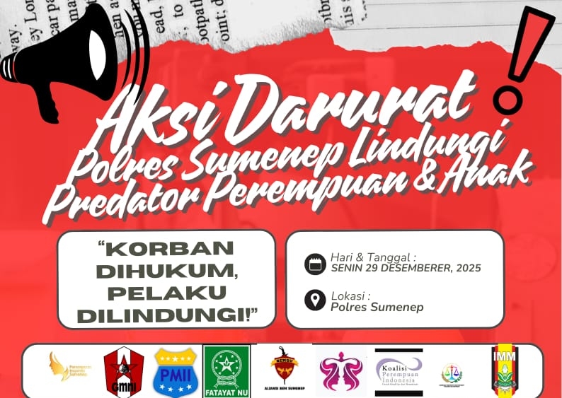 Flyer Aksi Darurat Aliansi Masyarakat dan Aktivis Pelindung Perempuan-Anak Sumenep Siap Gruduk Polres (Istimewa - garudajatim.com)