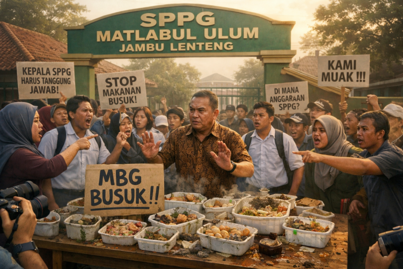 Foto ilustrasi kepala SPPG Matlabul Ulum Jambu Lenteng tuai protes atas penyajian MBG gratis membusuk (Za - garudajatim.com)