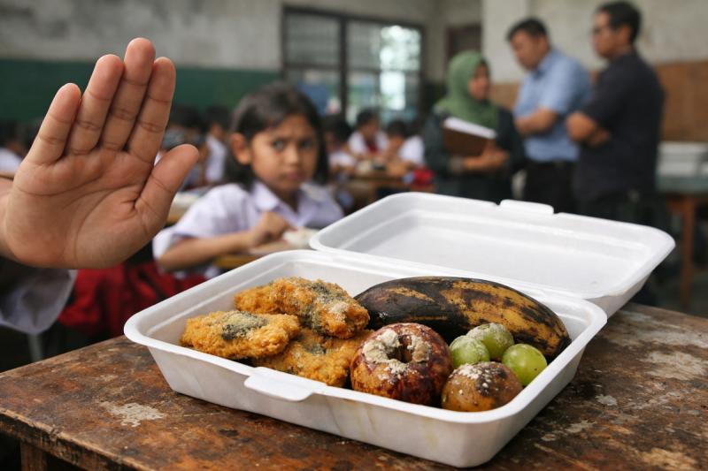 Foto ilustrasi Program Makan Bergizi Gratis (MBG) membusuk (Za - garudajatim.com)