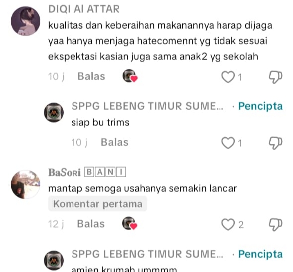Akun TikTok resmi @SPPG LEBENG TIMUR SUMENEP tuai kritikan serius dari netizen (Za - garudajatim.com)