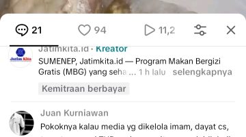 akun TikTok bernama @Juan Kurniawan saat komentar di tiktok (Za - garudajatim.com)