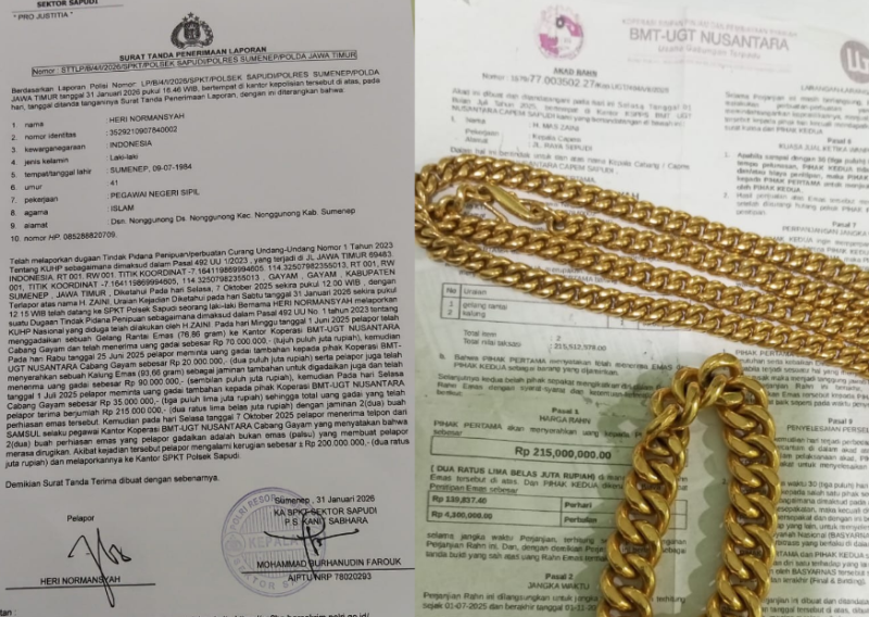 Foto dugaan sengketa gadai emas di Kantor Koperasi BMT-UGT Nusantara Cabang Gayam (Za - garudajatim.com)